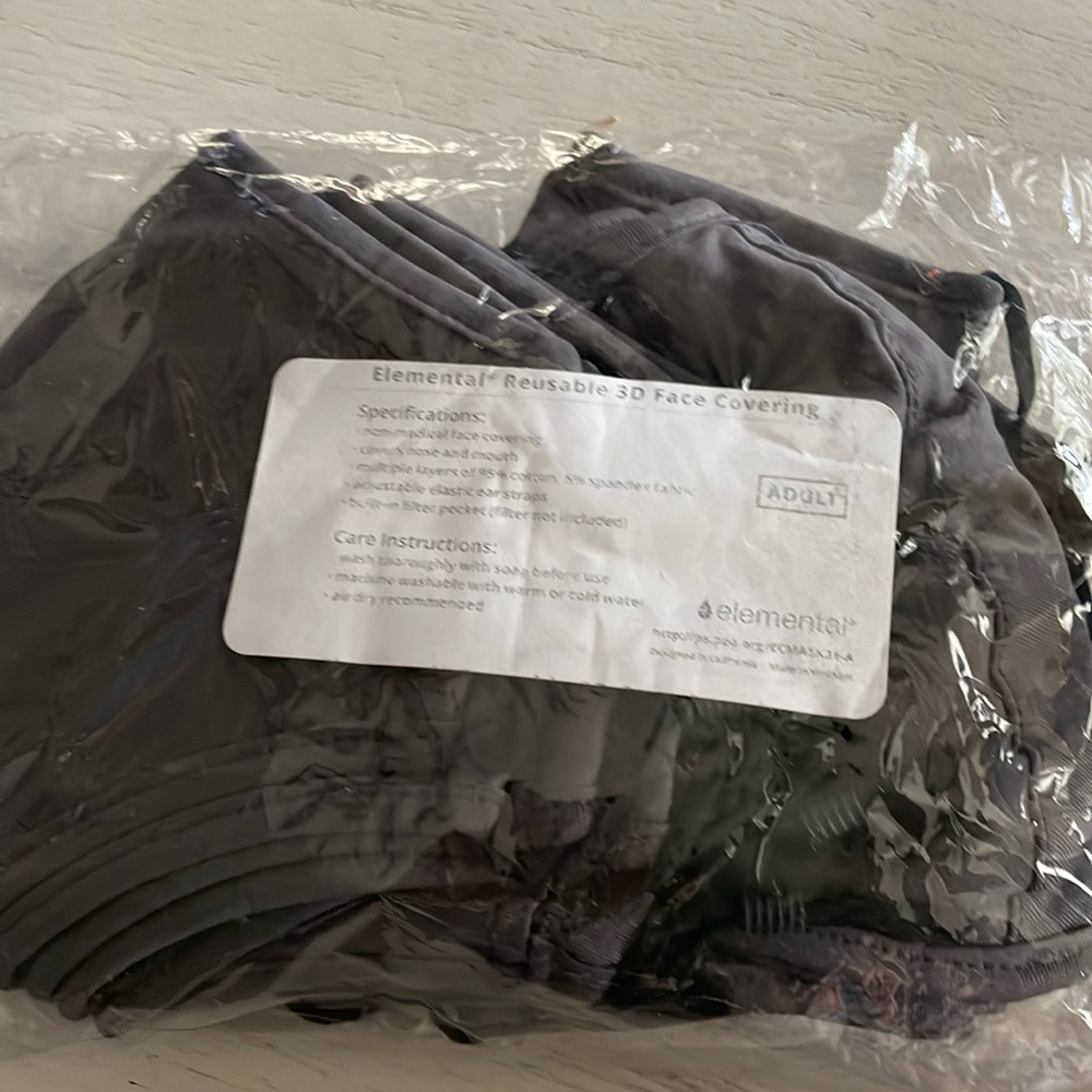 Pack of 10 Elemental 3D style reusable mask (graphite)